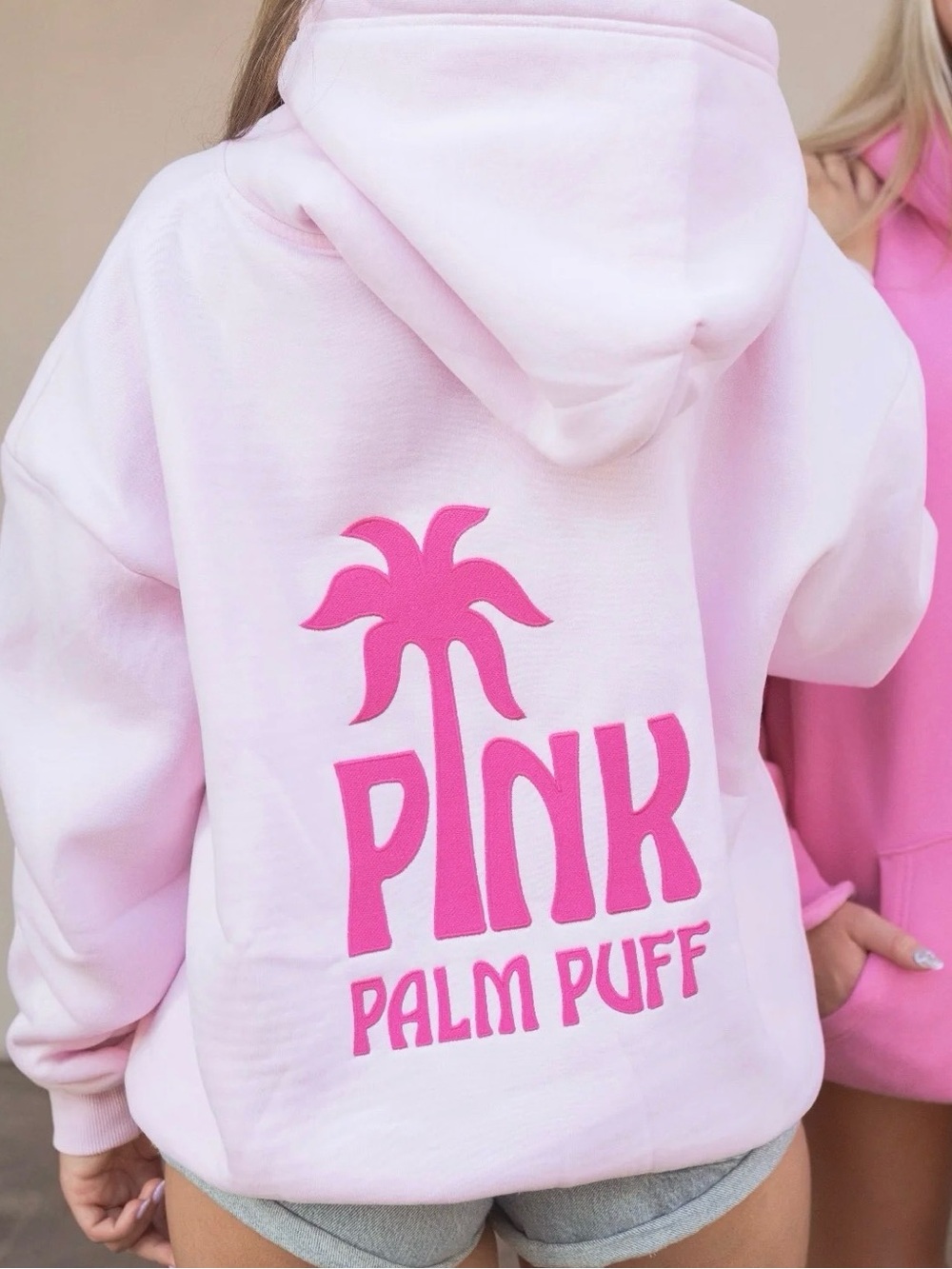 Pink Palm Puff Women's Pink Hoodie Sweatshirt